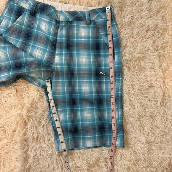 NWOT Puma Men's Plaid Tech Lightweight Stretch Shorts w 28 blue white pockets - Picture 5 of 9